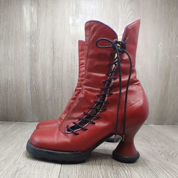John Fluevog Red Lace Up Boots - Picture 4 of 10